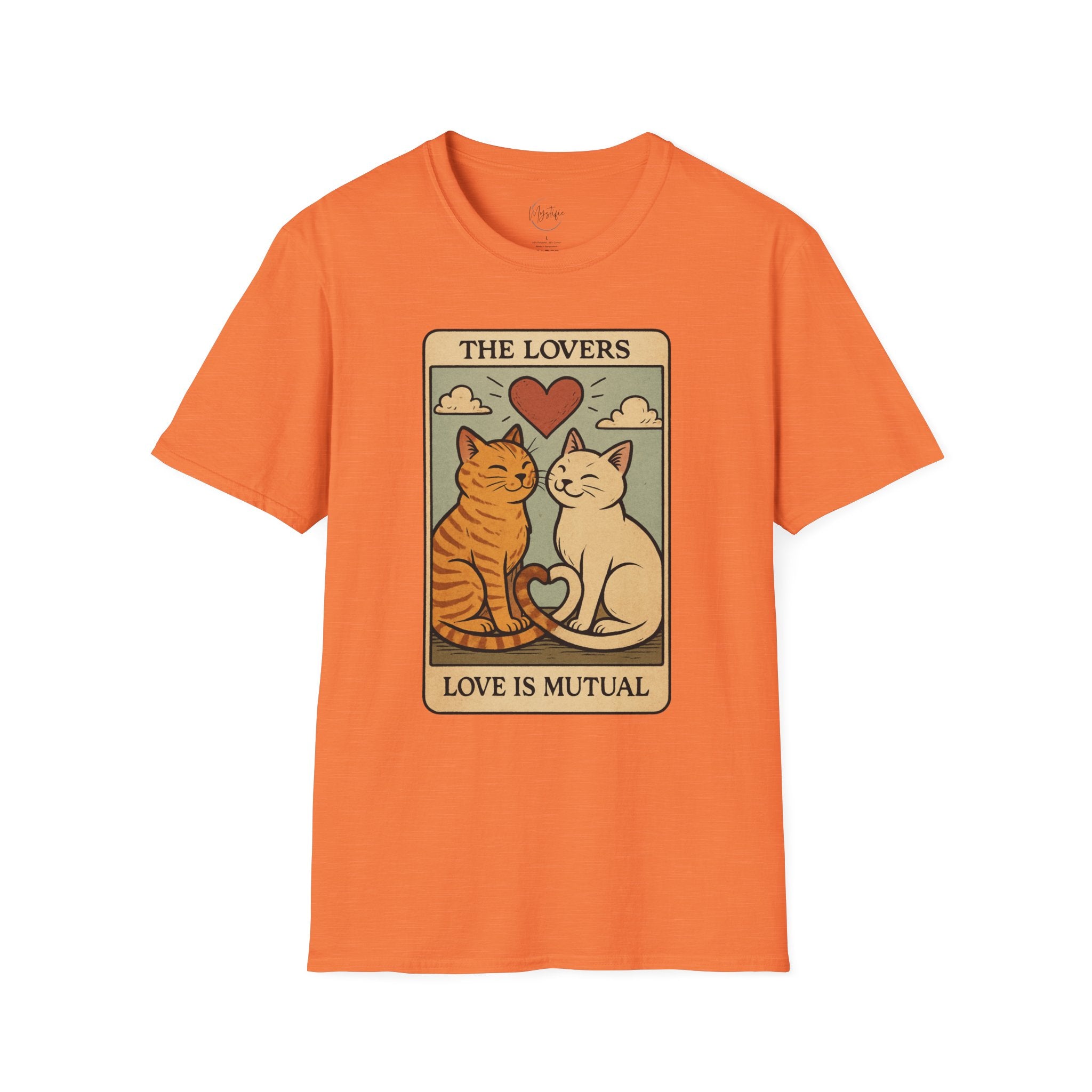 The Lovers Cat Unisex T-Shirt — 'Love Is Mutual' Vintage Tarot Style Tee