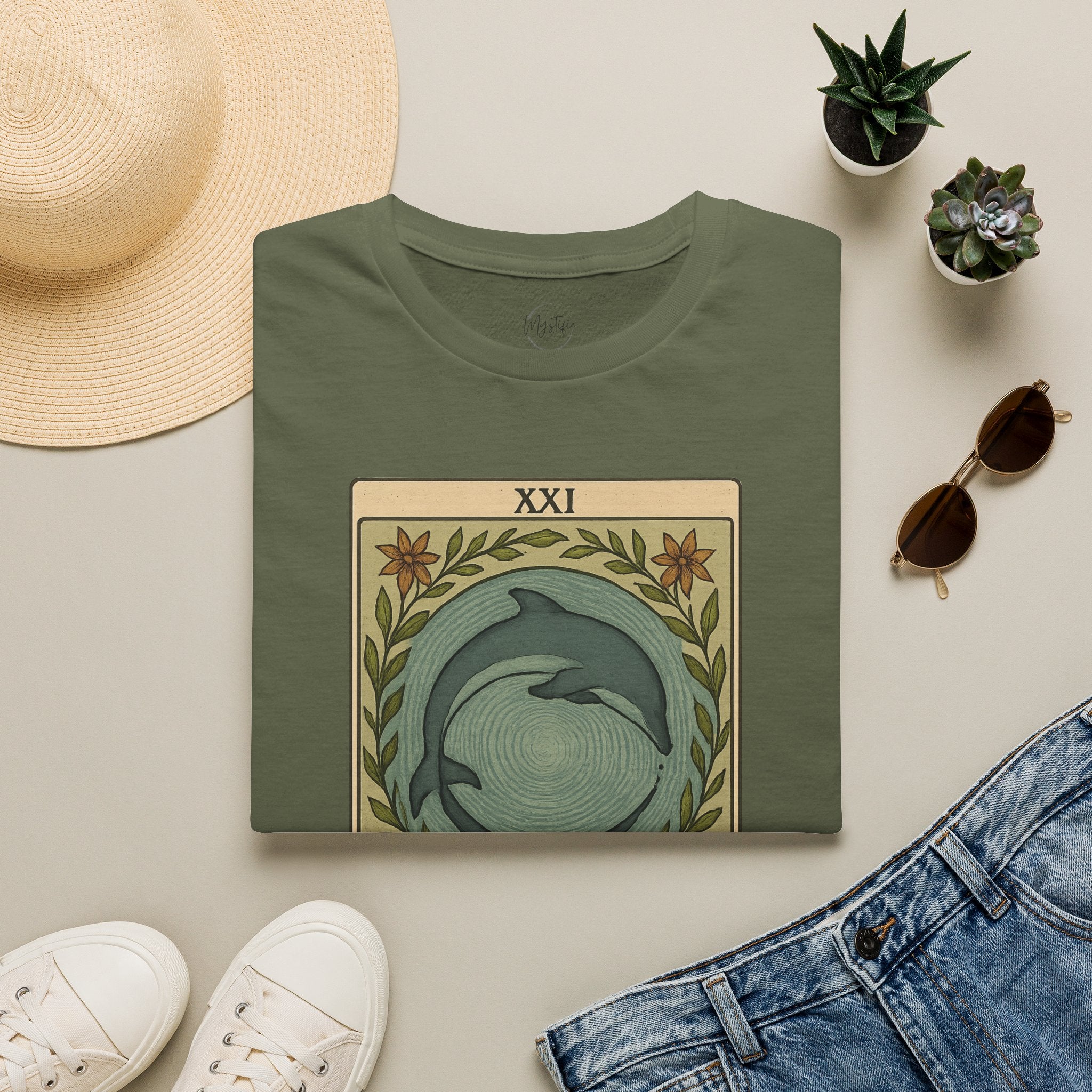 Tarot 'The World' Dolphin Unisex T-Shirt — Everything Connects Graphic Tee