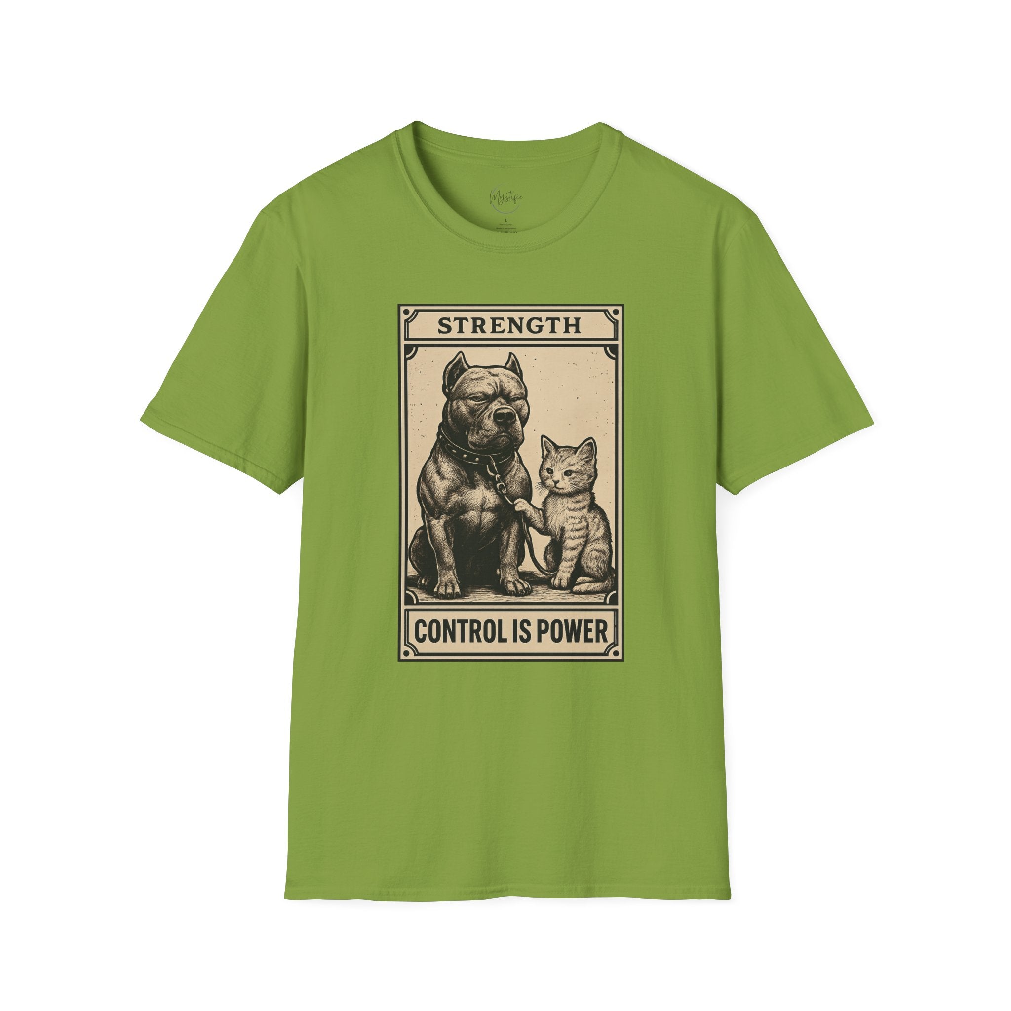 Strength 'Control Is Power' Tarot Unisex T-Shirt — Vintage Dog & Cat Graphic Tee