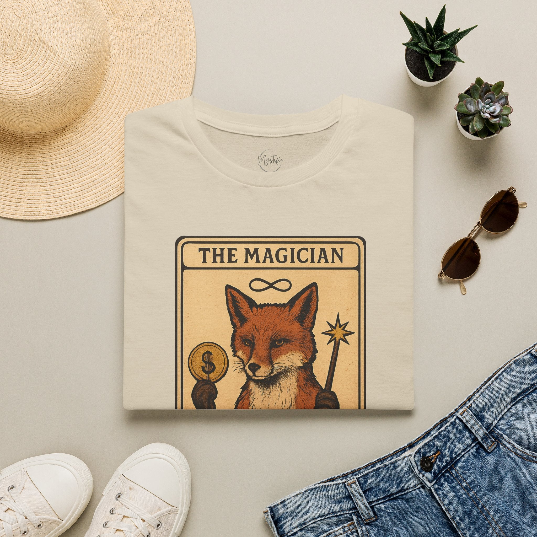 The Magician Fox Tarot Unisex T‑Shirt — 'Create Your Own Luck' Tarot Style Tee