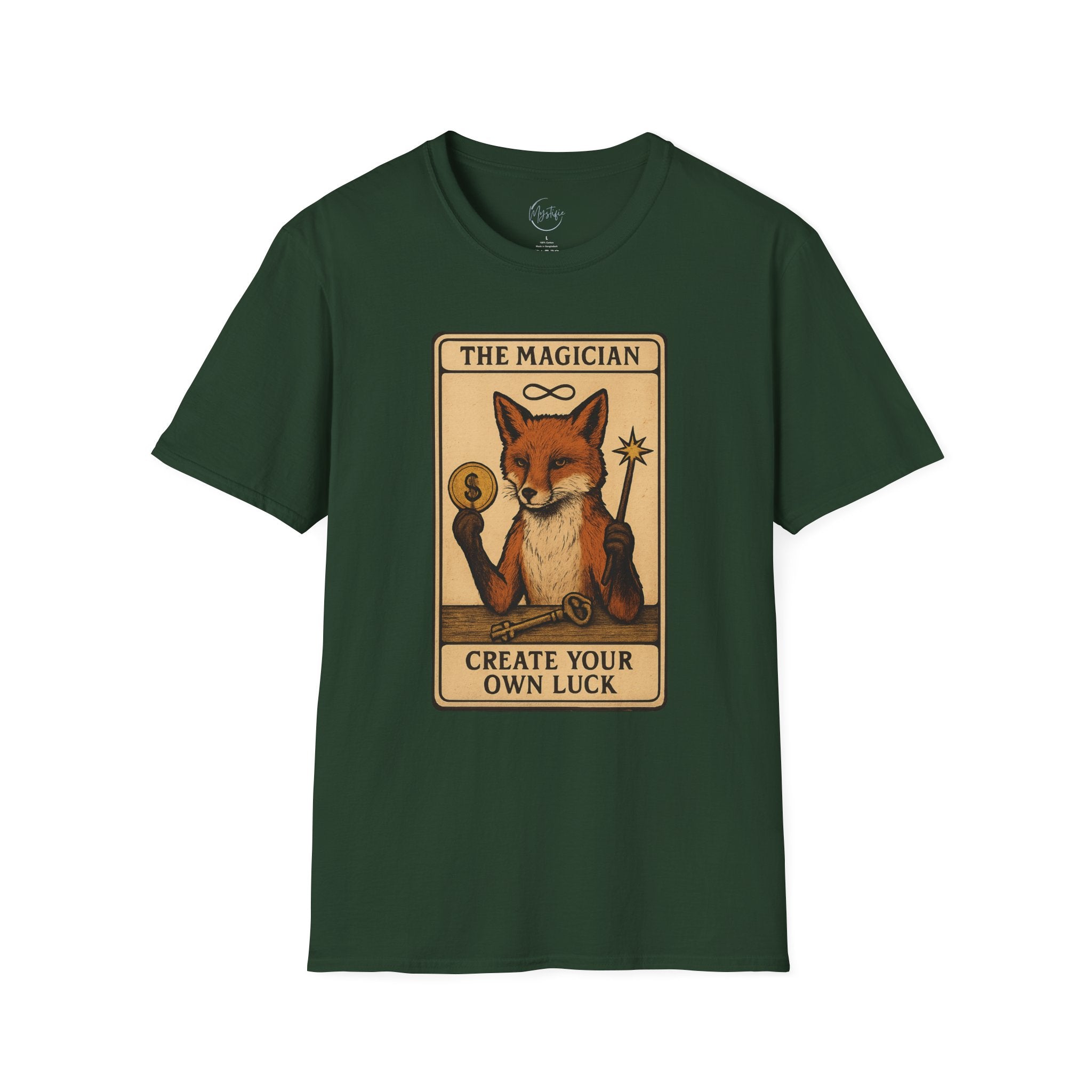 The Magician Fox Tarot Unisex T‑Shirt — 'Create Your Own Luck' Tarot Style Tee