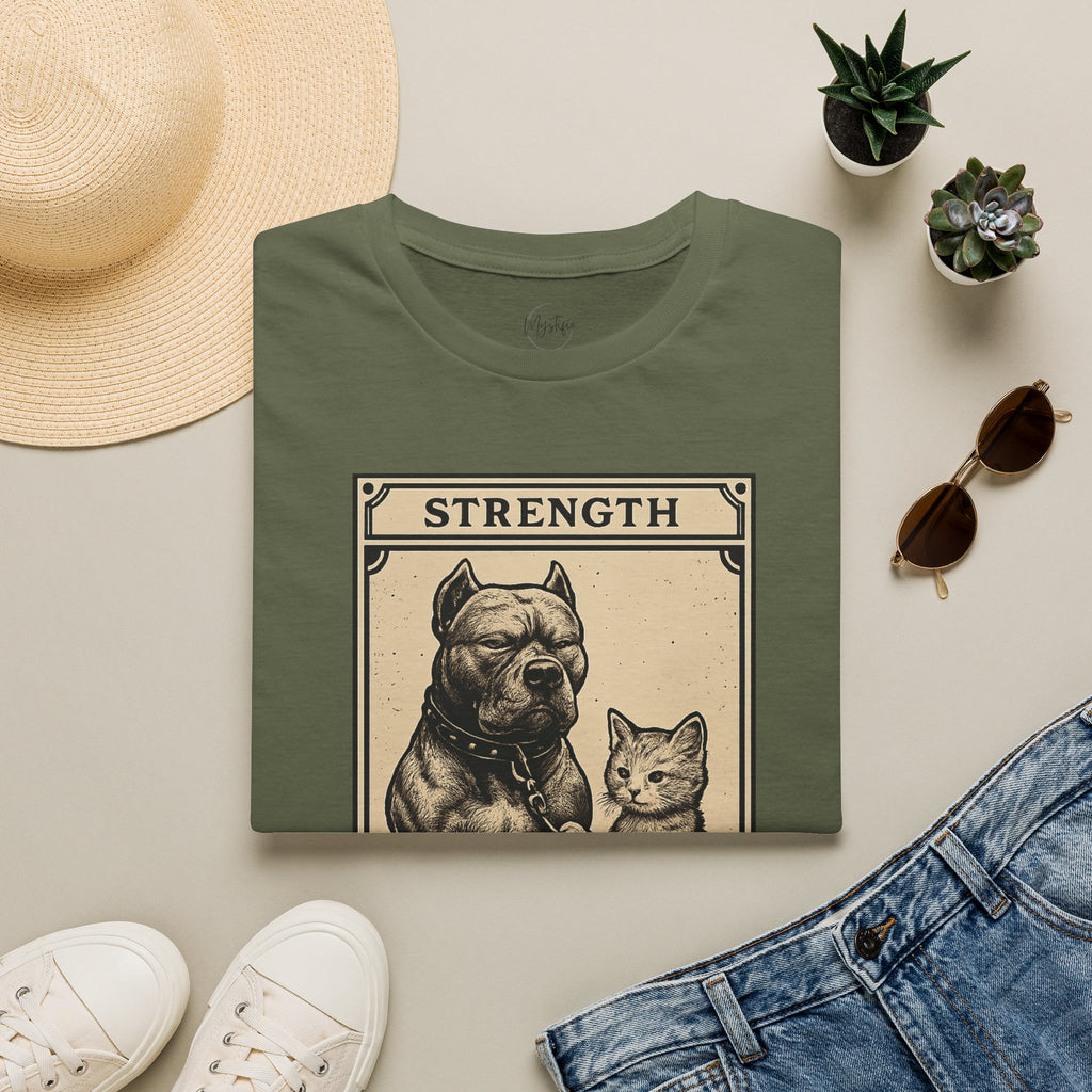 Strength 'Control Is Power' Tarot Unisex T-Shirt — Vintage Dog & Cat Graphic Tee