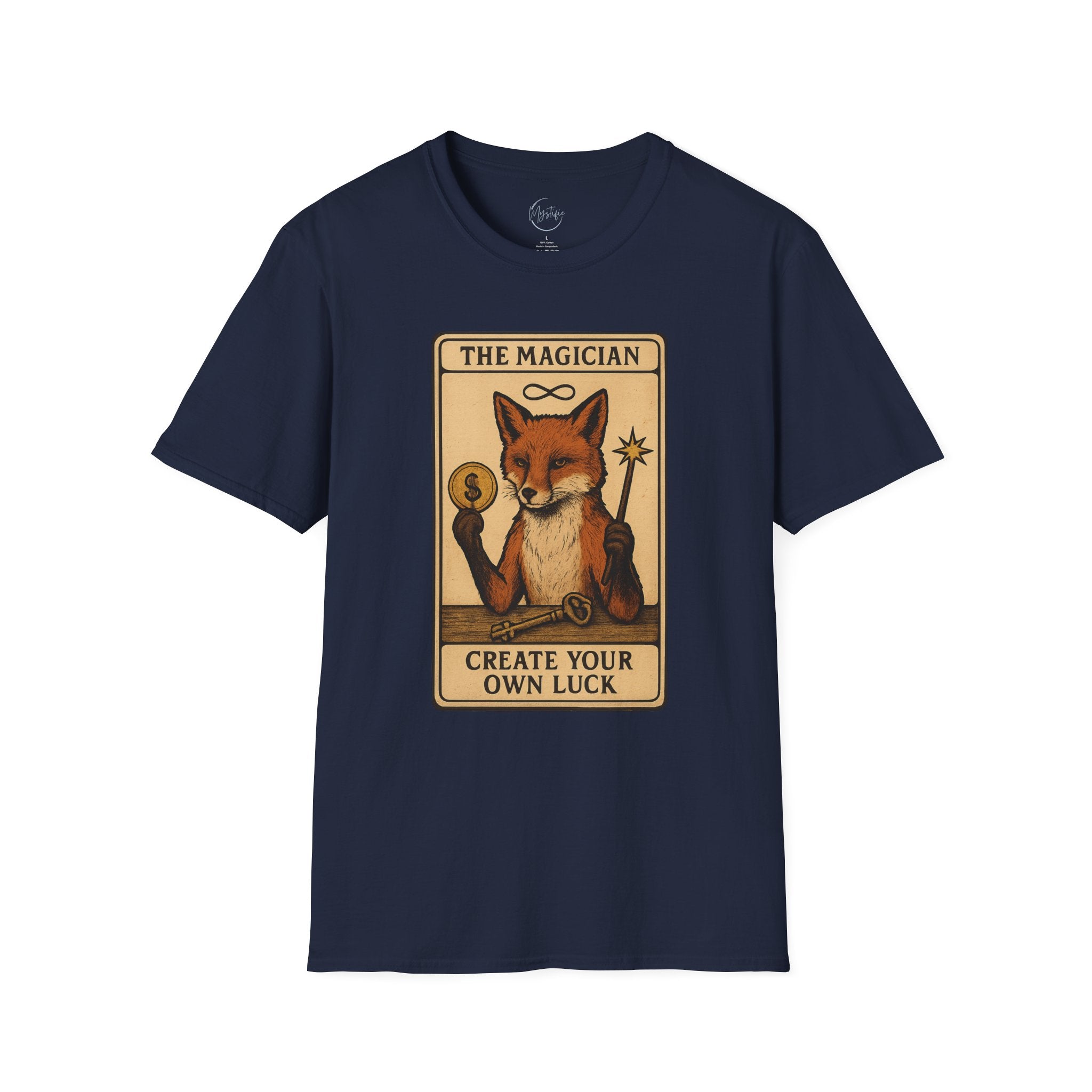 The Magician Fox Tarot Unisex T‑Shirt — 'Create Your Own Luck' Tarot Style Tee