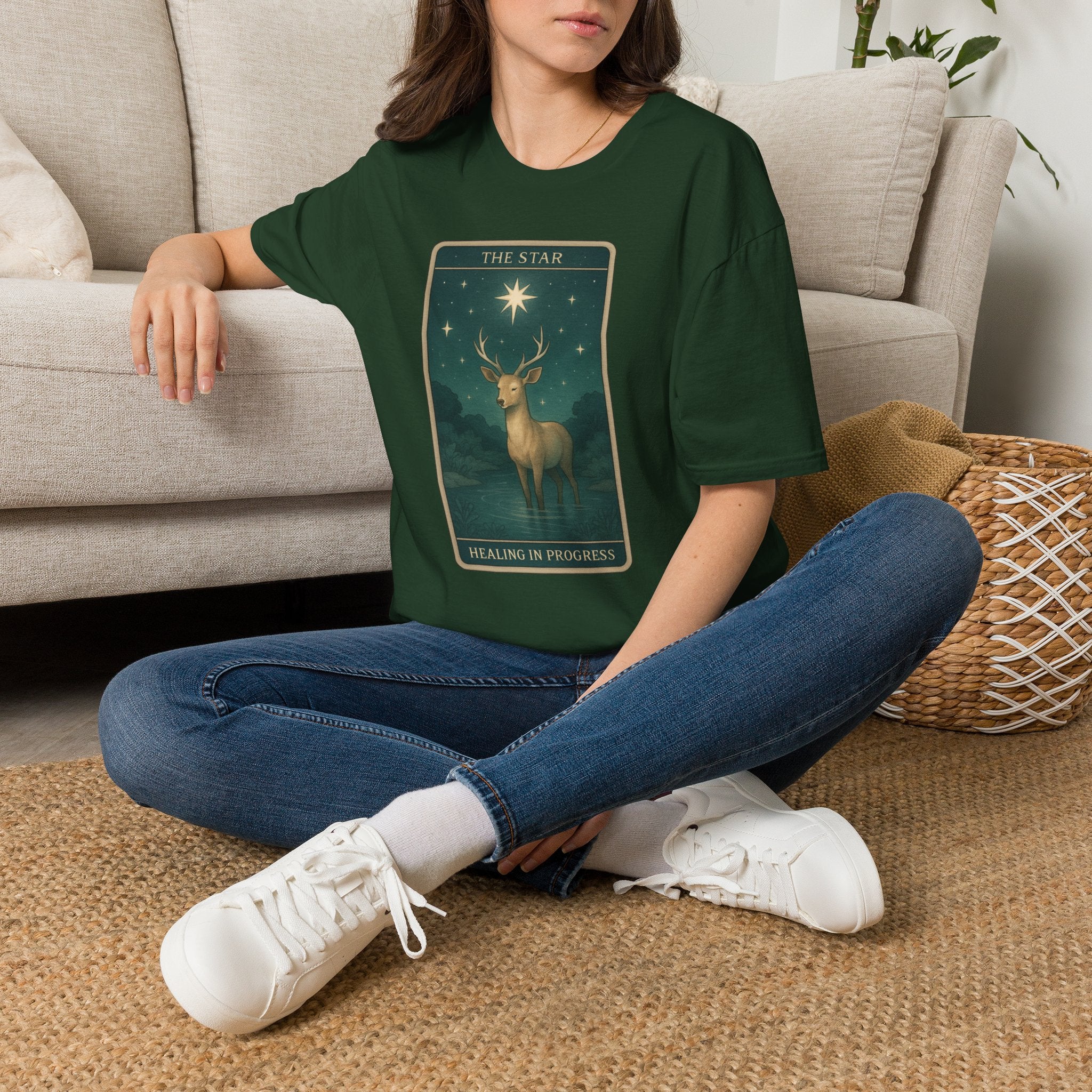 Tarot 'The Star' Deer Unisex T-Shirt — Mystic Celestial Card Graphic Tee