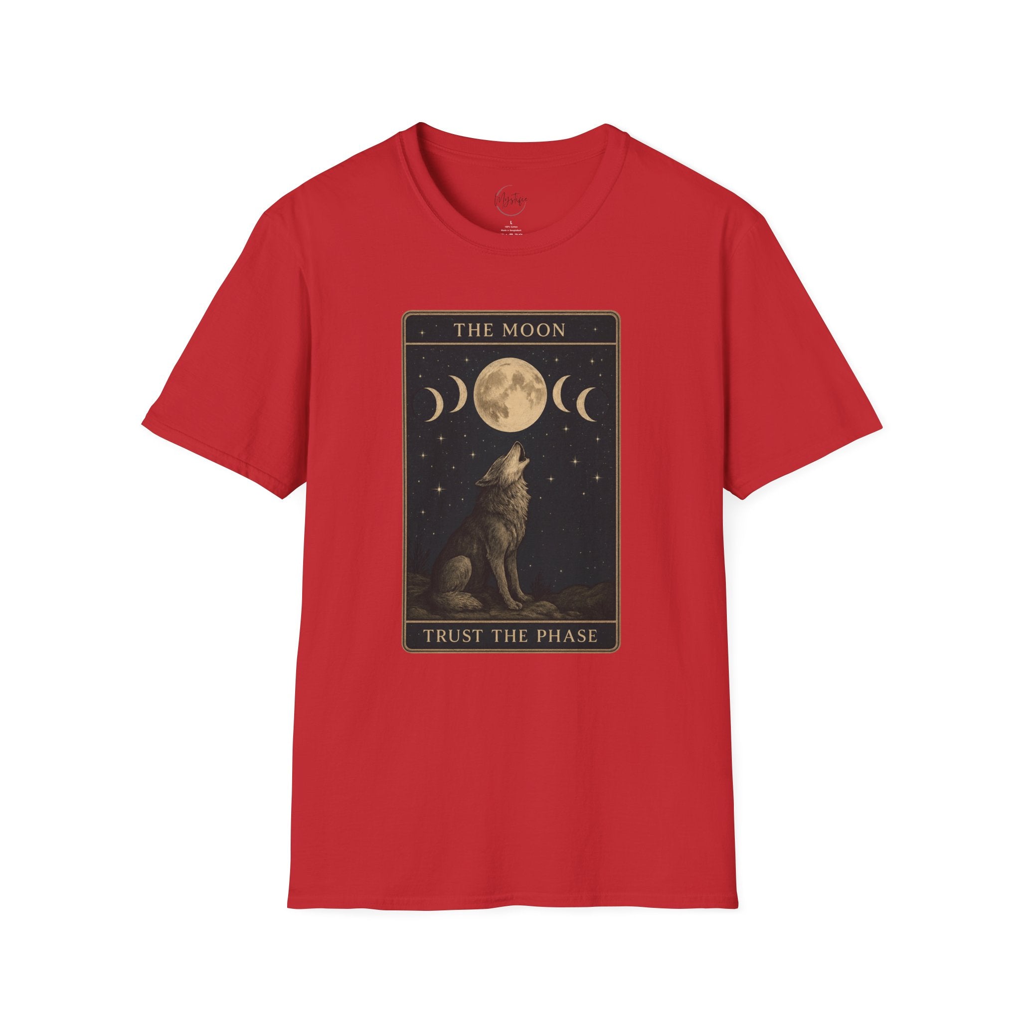 The Moon Tarot Unisex T-Shirt — 'Trust the Phases' Wolf Moon Tee