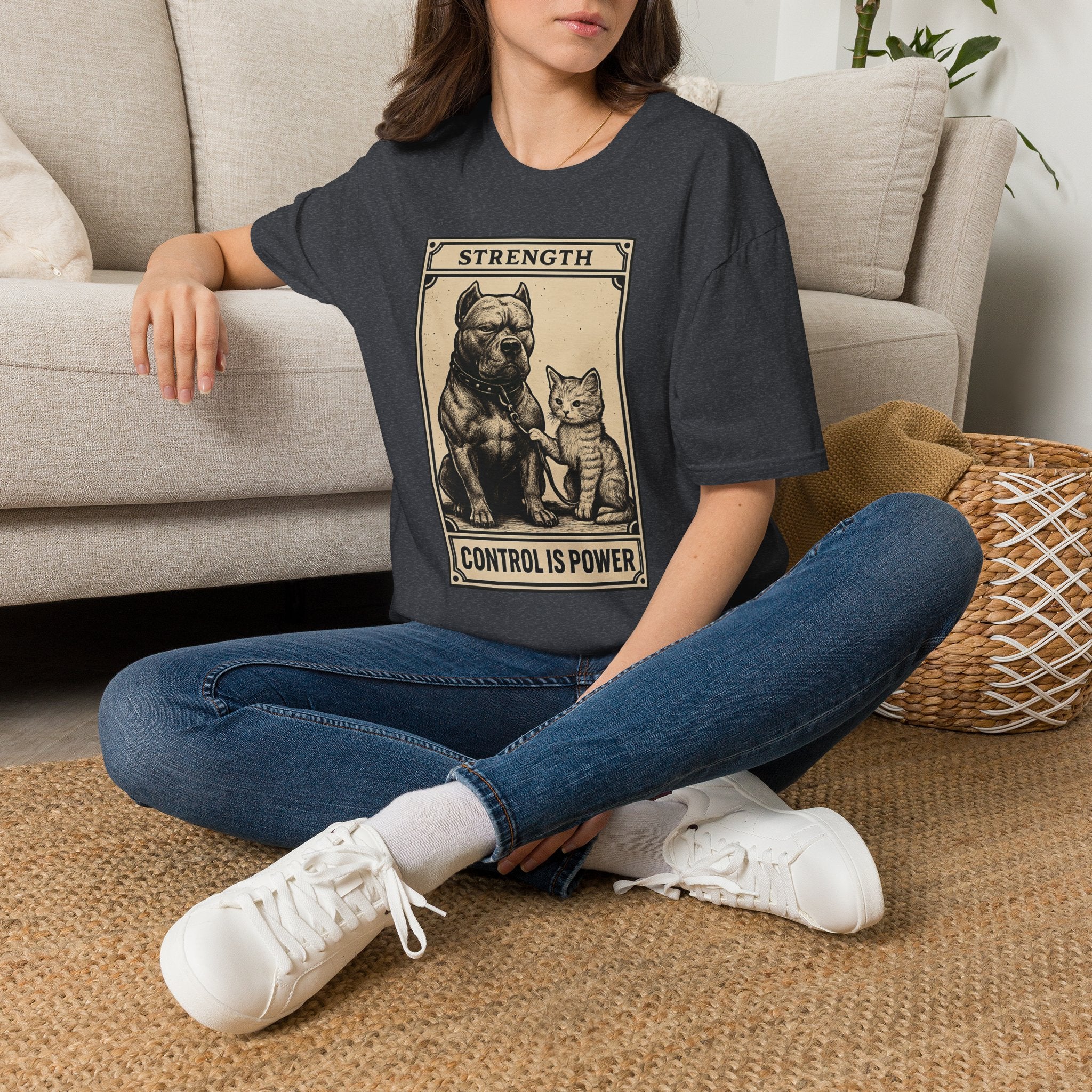 Strength 'Control Is Power' Tarot Unisex T-Shirt — Vintage Dog & Cat Graphic Tee